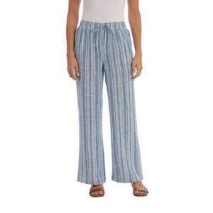 Briggs Womens Linen Striped Pull On Pants Stretch Waistband Relaxed Fit Size L